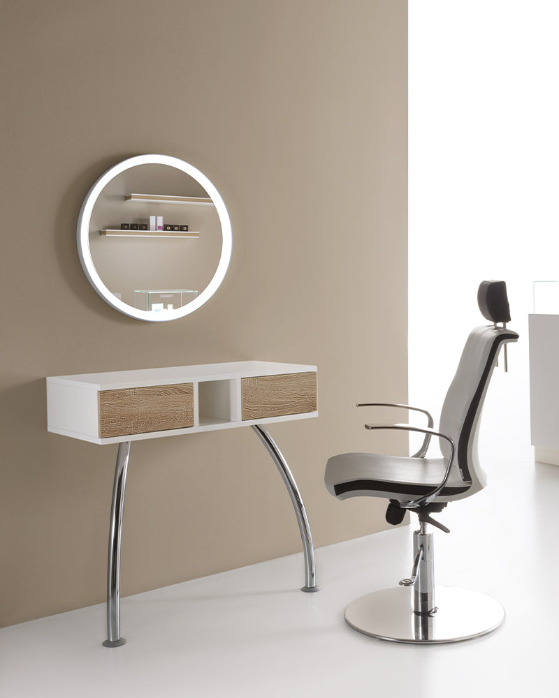 Make-up - Comando a parete bianco con cassetti in motivo rovere - Gambe cromate
