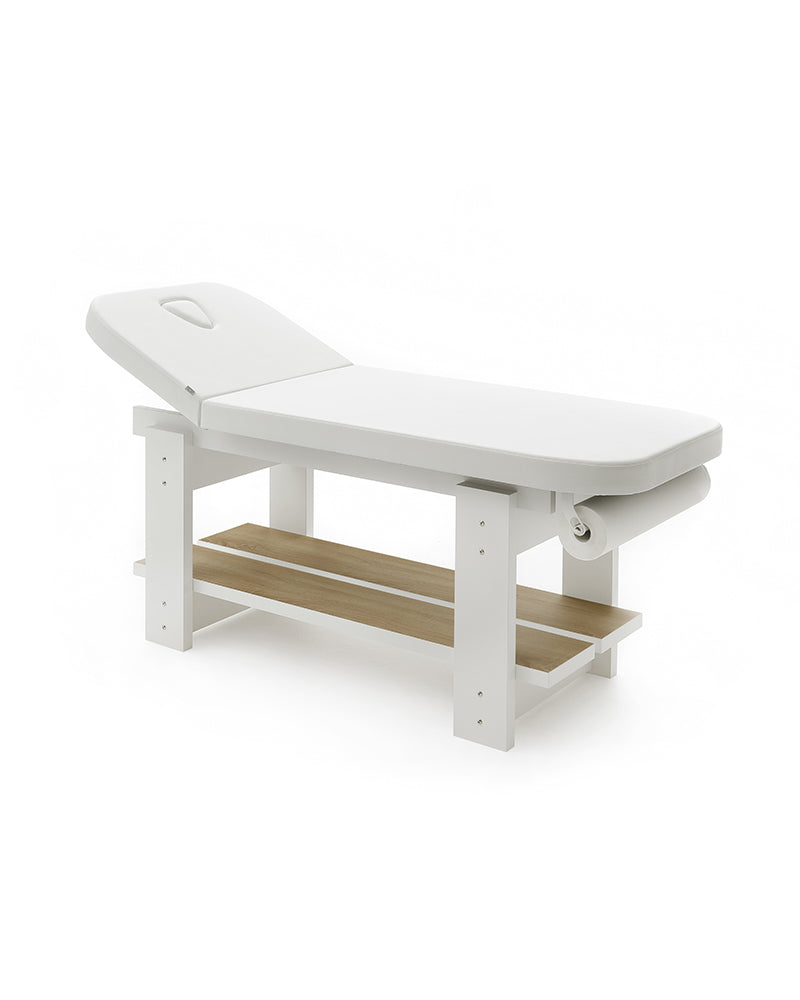 Living - Lettino da massaggio bianco - Motivo legno di quercia - Con riscaldamento