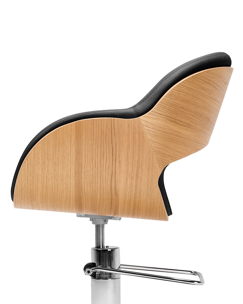 Thea Wood - Sedia da parrucchiere in legno nera con base a stella nera