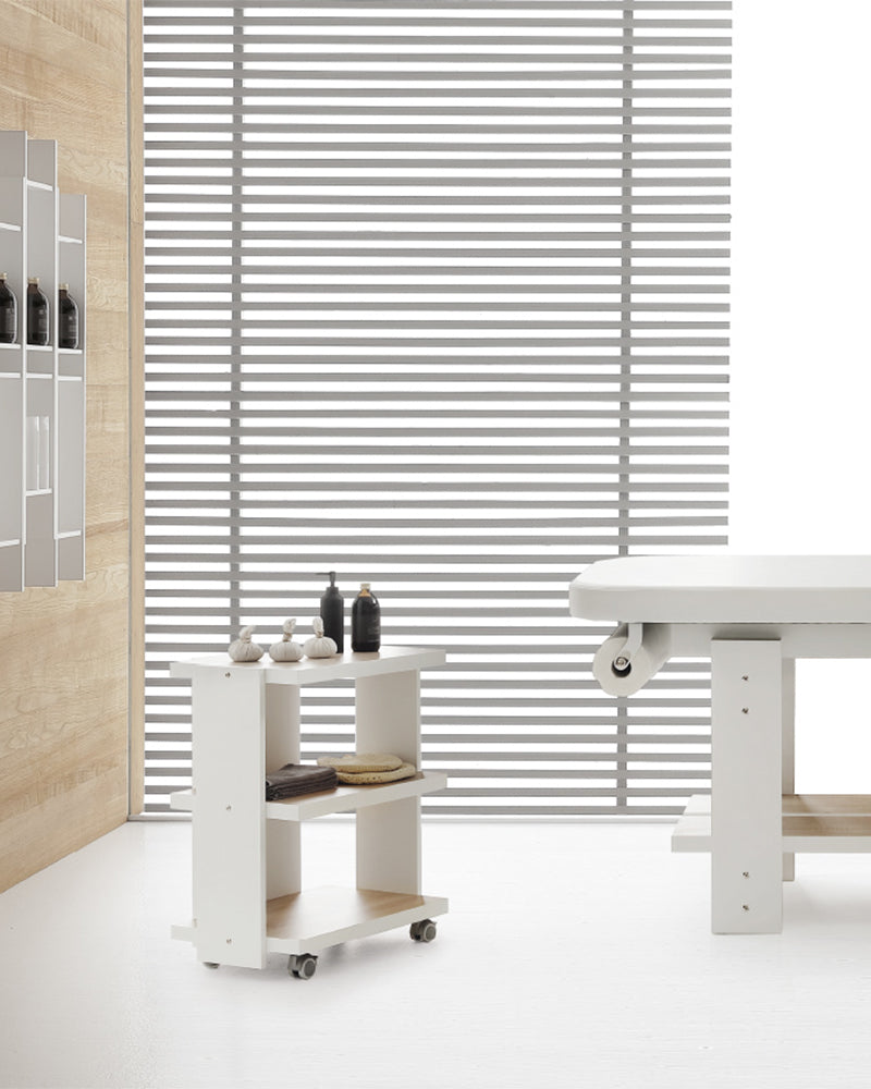 Living - Carrello da parrucchiere bianco con ripiani motivo legno di quercia