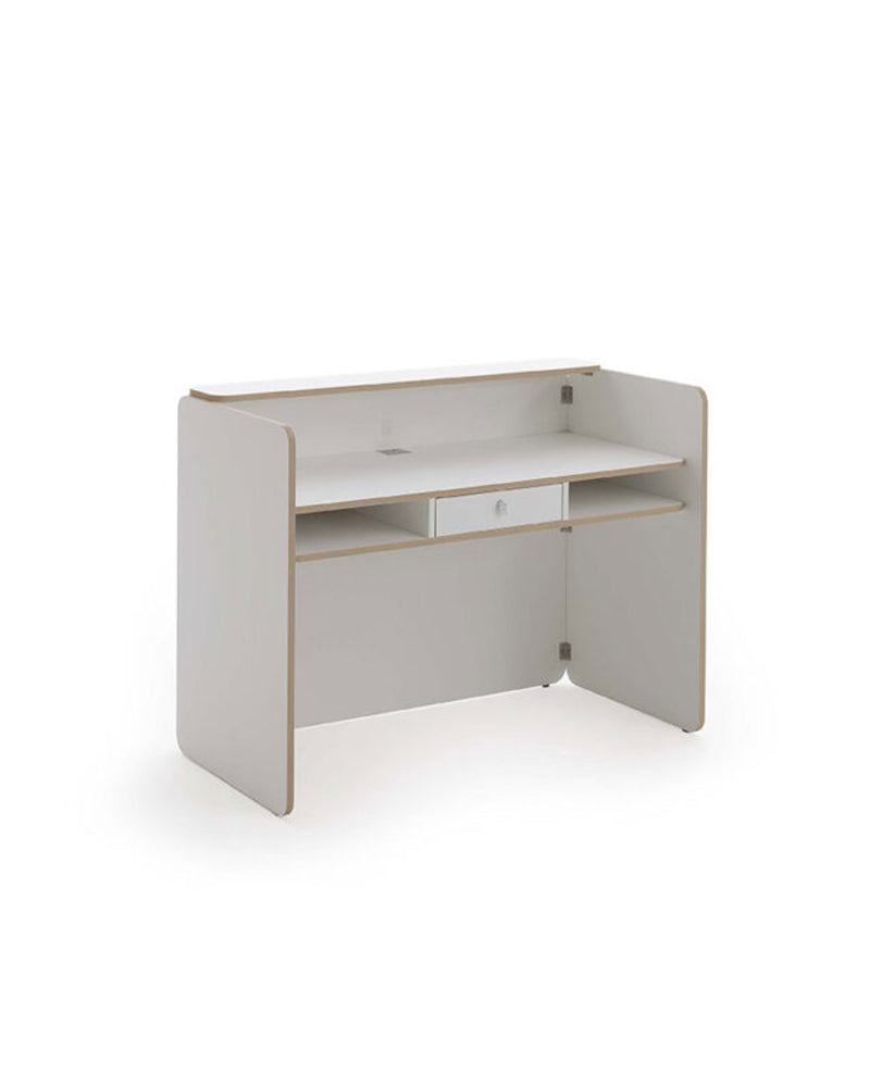 NAT - Bancone reception bianco - Bordi effetto rovere