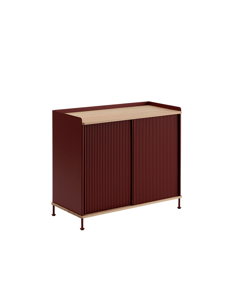 Enfold - Credenza rosso scuro - Metallo rigato - Rovere