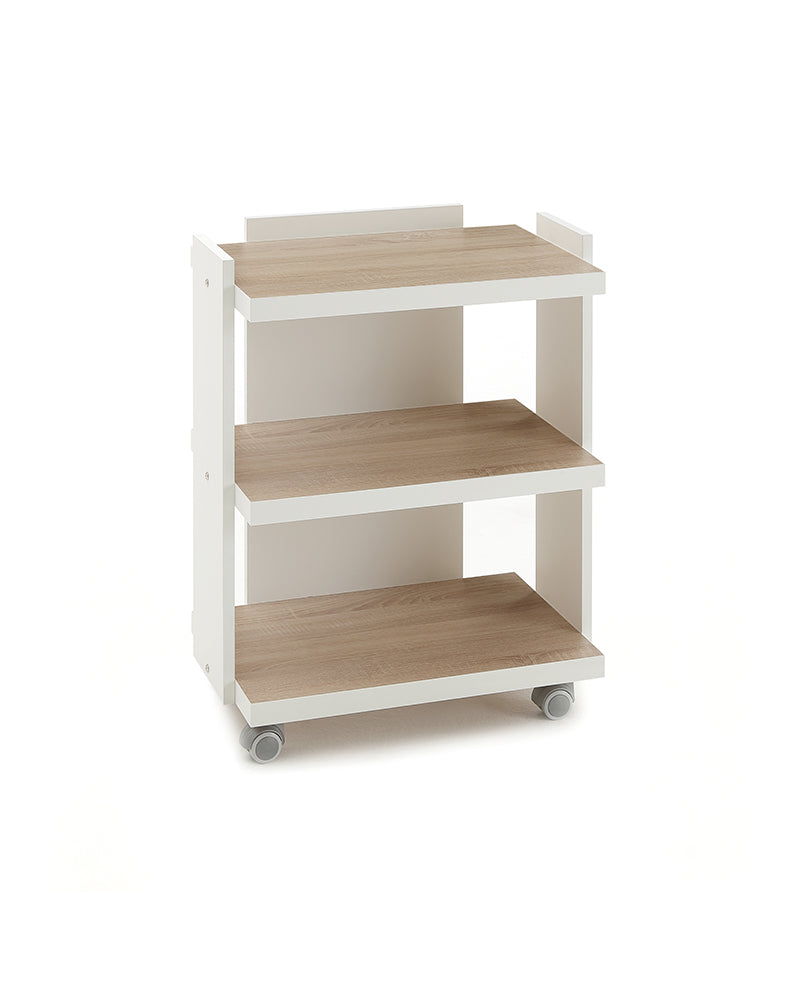 Living - Carrello da parrucchiere bianco con ripiani motivo legno di quercia
