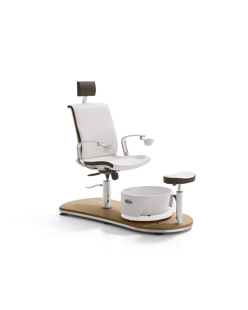 Mini Island - Poltrona pedicure bianca e marrone - Base con motivo in rovere
