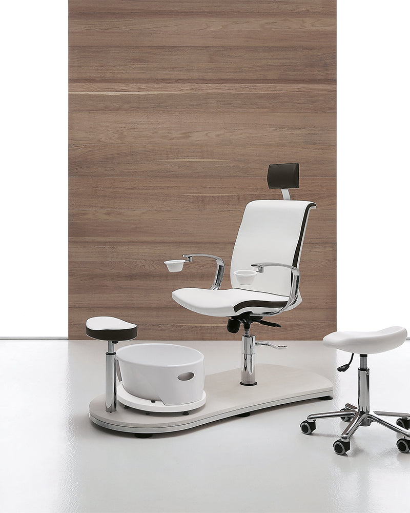 Mini Island - Poltrona pedicure bianca e marrone - Base con motivo in rovere bianco