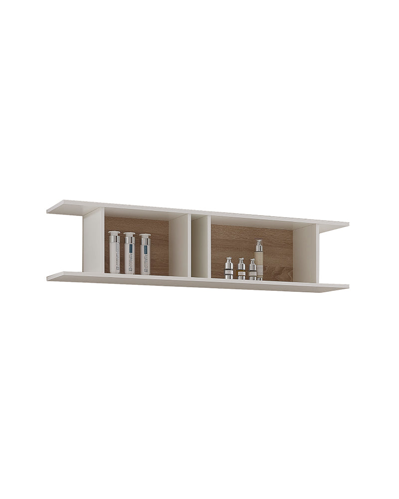 Slim - Scaffale vendita bianco con dettagli effetto rovere