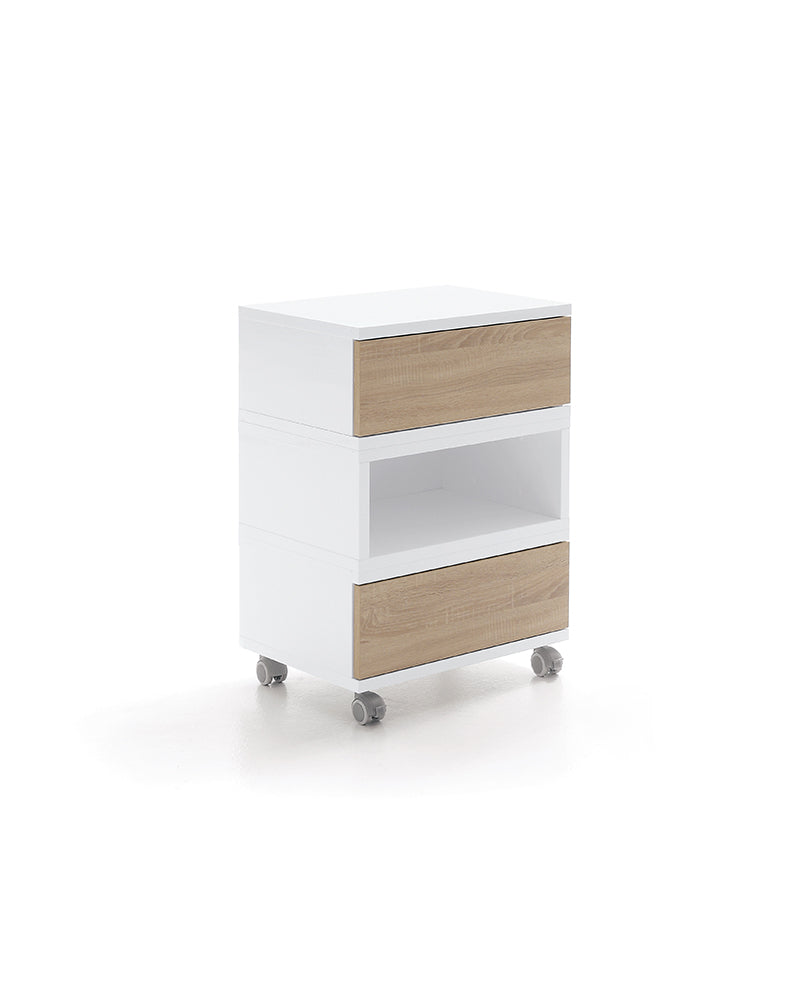 Swing - Carrello da parrucchiere bianco con cassetti effetto rovere