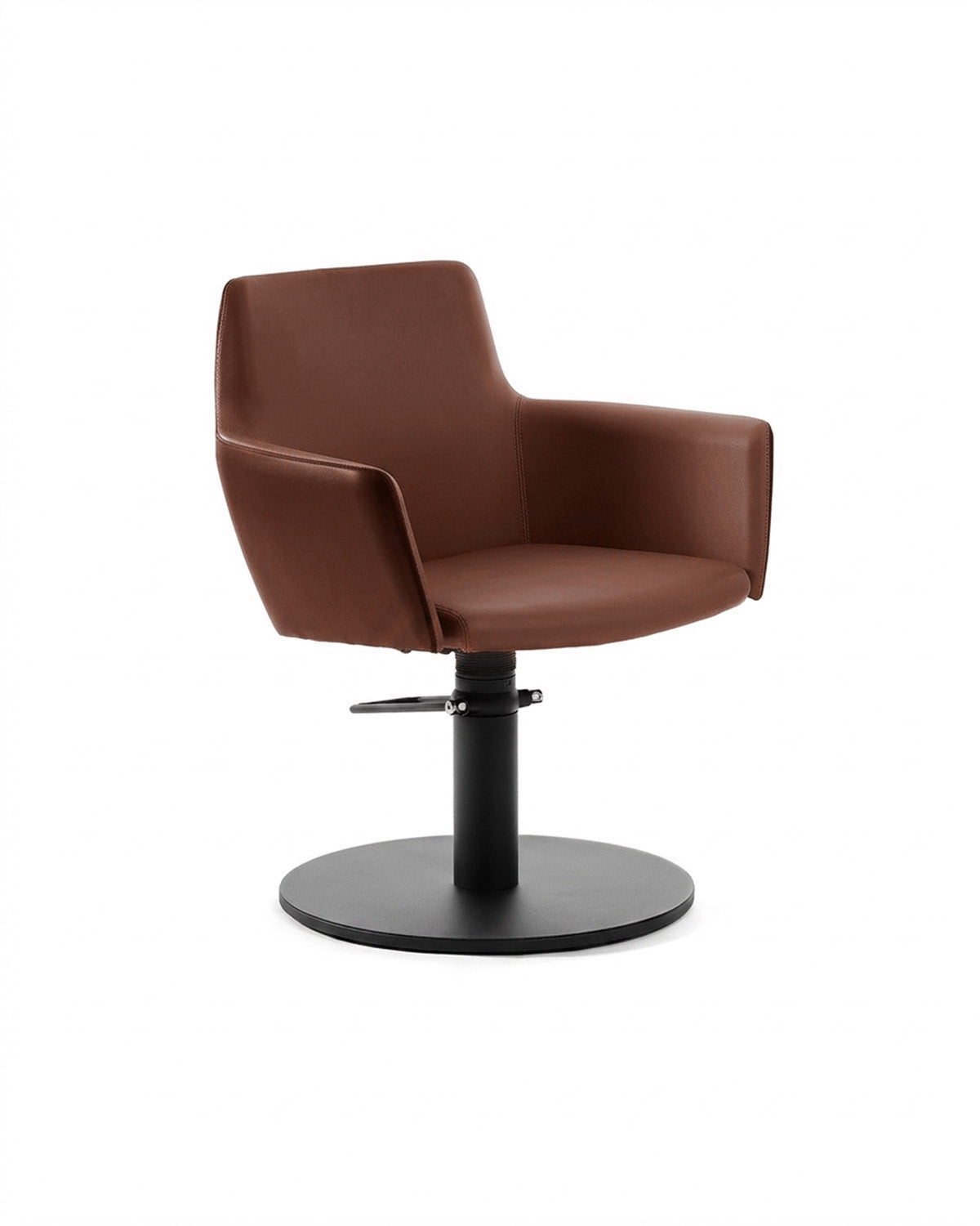 Greiner 38 - Poltrona da parrucchiere marrone con base tonda nera