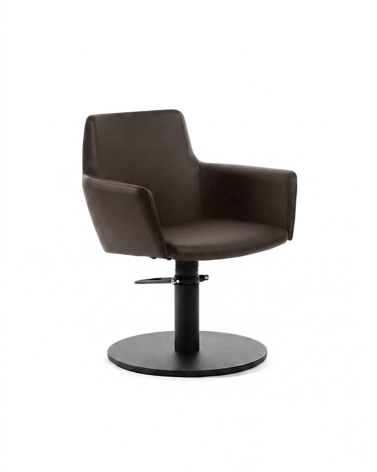 Greiner 38 - Poltrona da parrucchiere marrone con base tonda nera