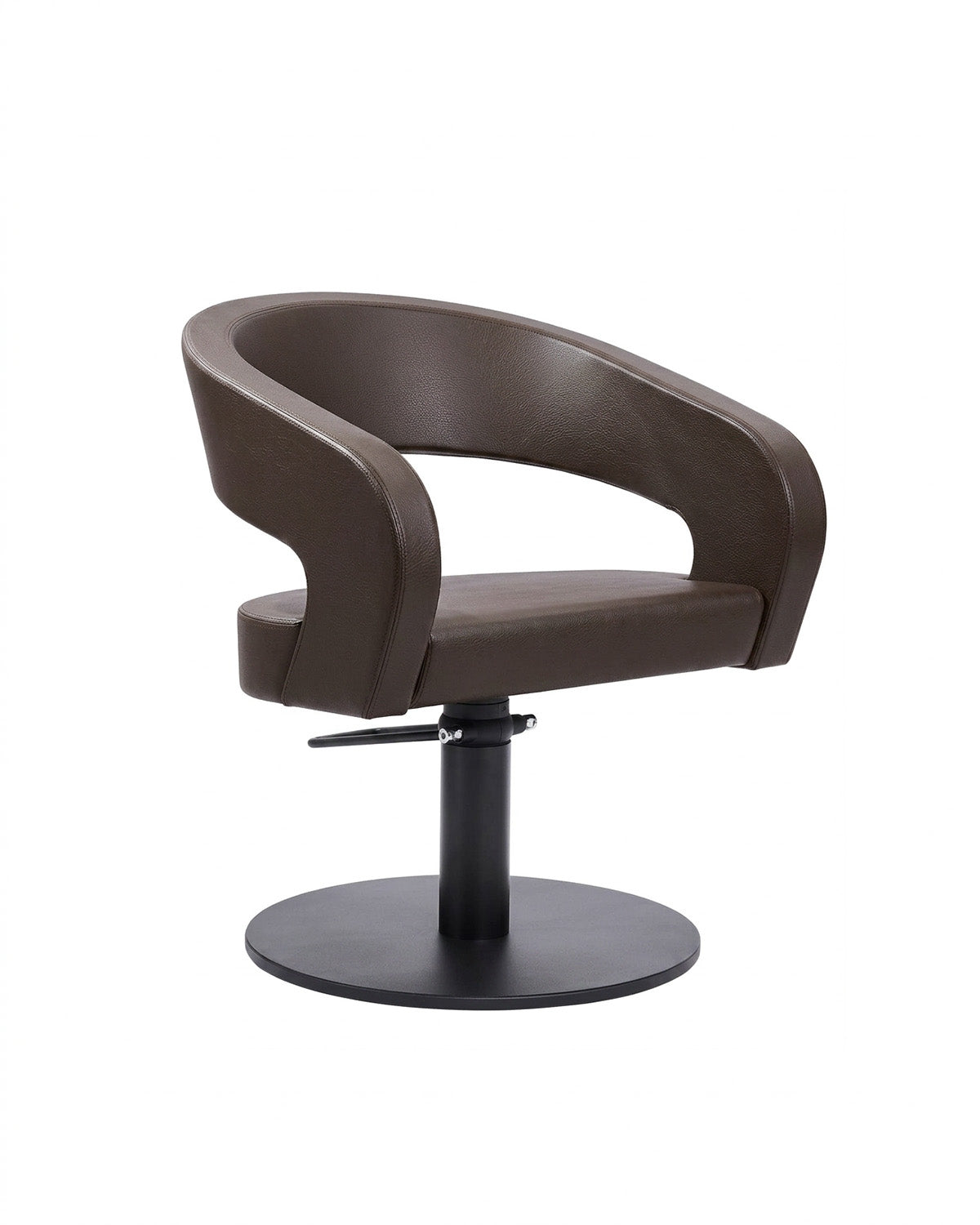 Greiner 50 - Poltrona da parrucchiere marrone con base tonda nera