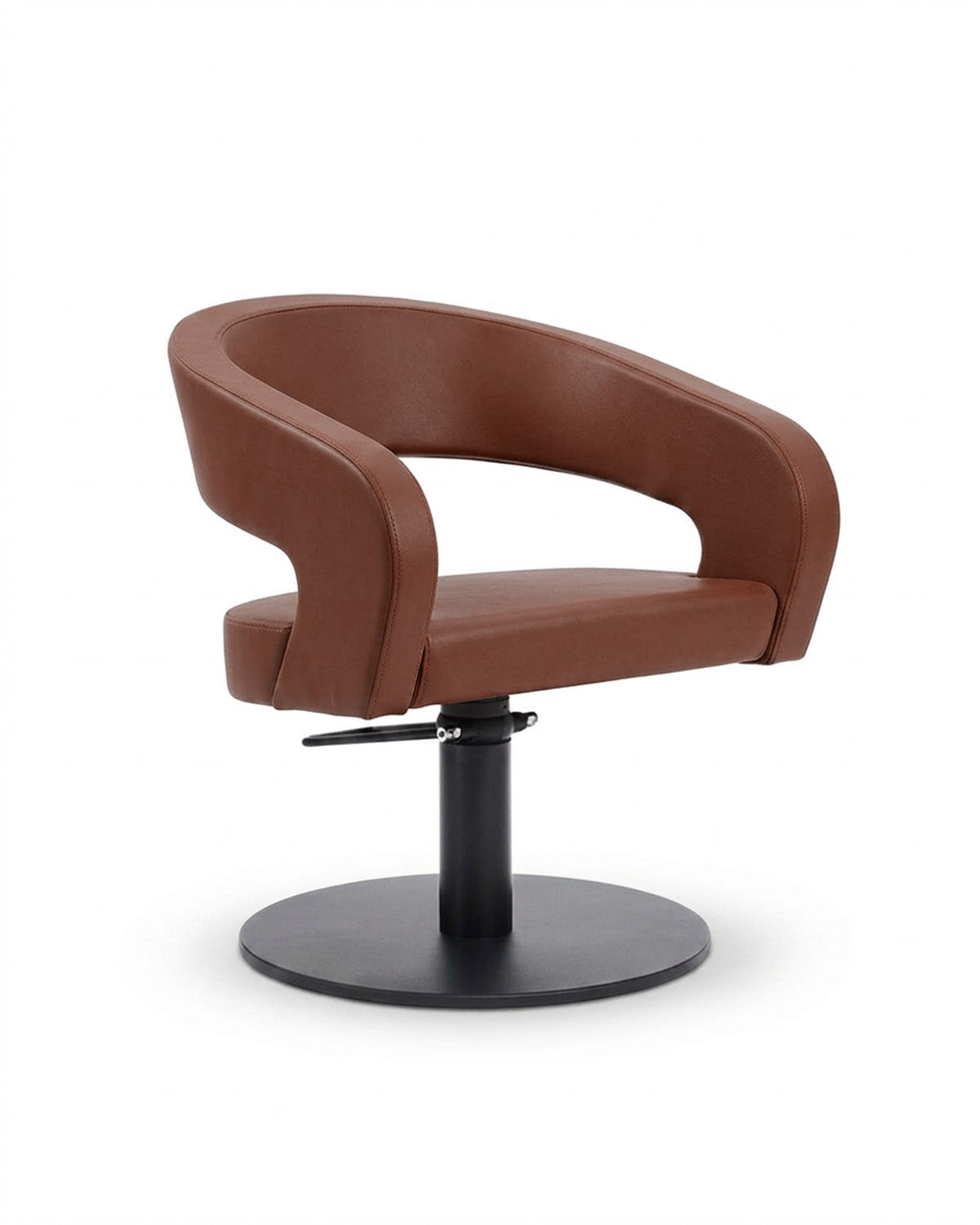 Greiner 50 - Poltrona da parrucchiere marrone con base tonda nera