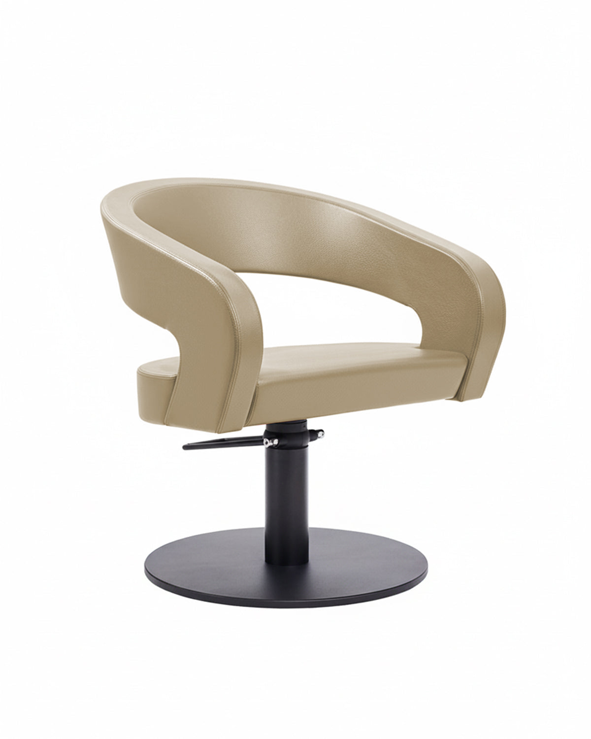 Greiner 50 - Poltrona da parrucchiere beige con base tonda nera
