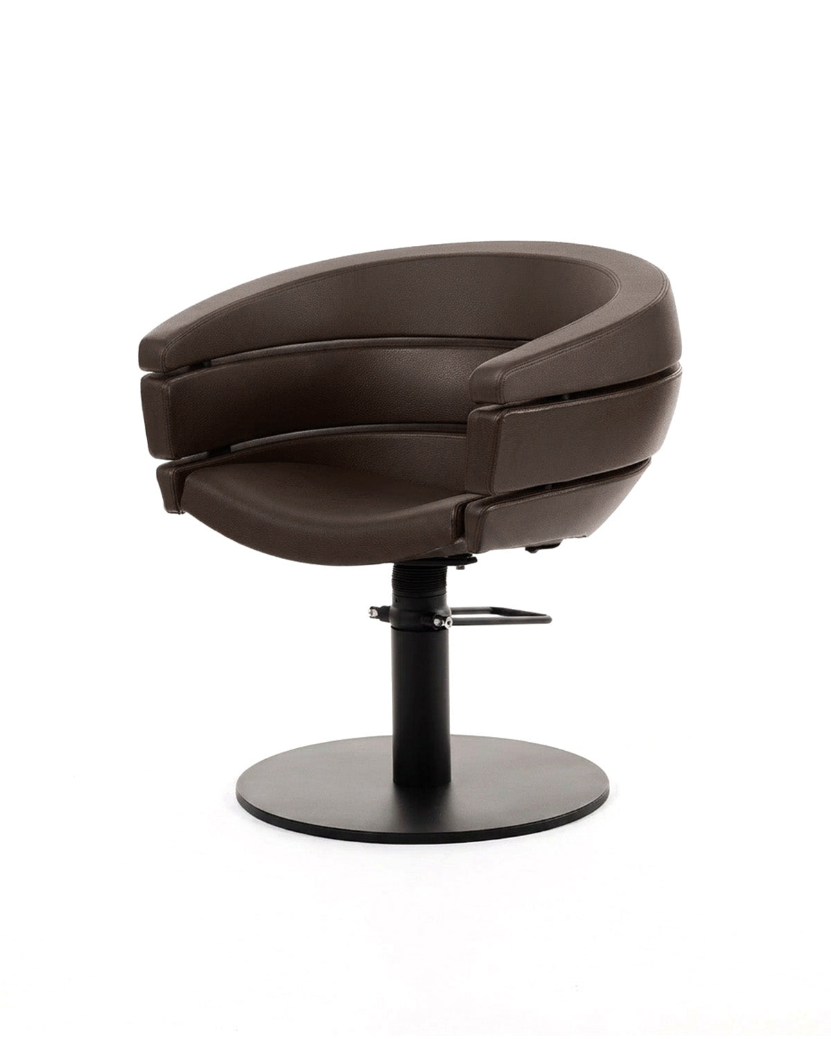 Greiner 55 - Poltrona da parrucchiere marrone con base tonda nera